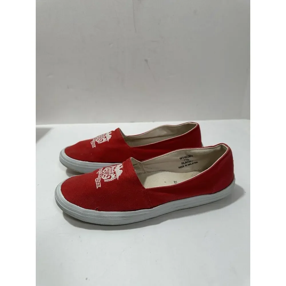 Polo Ralph Lauren Slip-On Red Canvas Casual Shoes Women Logo W142384 Sz 7.5 READ
